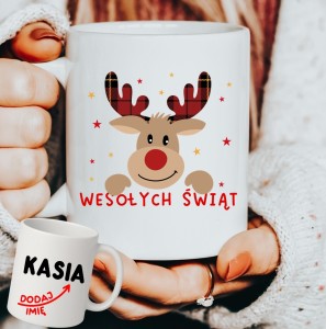 Personalizowany Kubek z reniferem na prezent na Mikołajki 