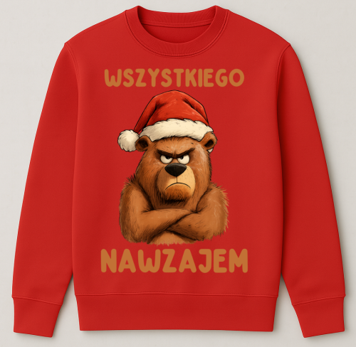 Czerwona świąteczna bluza świąteczna z Mikołajem WSZYSTKIEGO NAWZAJEM.png