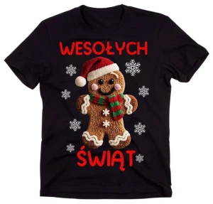 Czarna świąteczna koszulka WESOŁYCH Z PIERNIKIEM