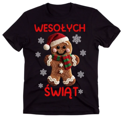 Czarna świąteczna koszulka WESOŁYCH Z PIERNIKIEM