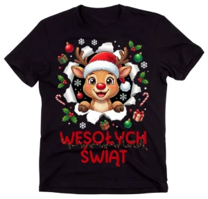 Czarna świąteczna koszulka WESOŁYCH ŚWIĄT RENI