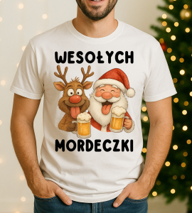 biała fajna koszulką świąteczna na prezent - WESOŁYCH MORDECZKI