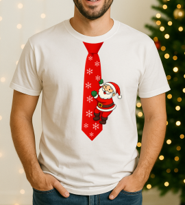 Męska świąteczna koszulka z krawatem z Mikołajem  - KRAWACIK60