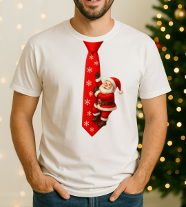 Męska świąteczna koszulka z krawatem z Mikołajem  - KRAWACIK61