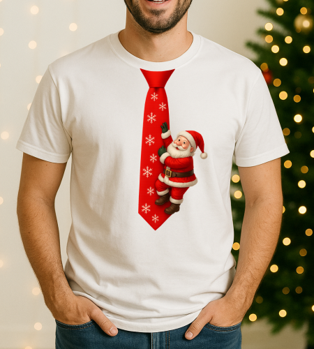 Męska świąteczna koszulka z krawatem z Mikołajem.png
