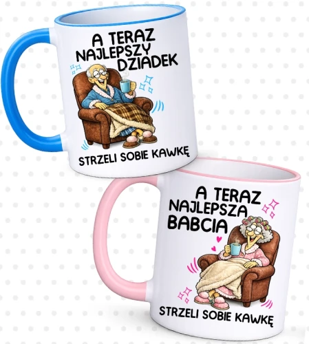 Zestaw kubków dla Babci i Dziadka -NAJLEPSI DZIADKOWIE KAWKĘ SOBIE STRZELĄ