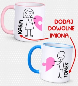 ZESTAW KUBKÓW NA WALENTYNKI '' LUDZIKI TRZYMAJĄCE PUZZLE''