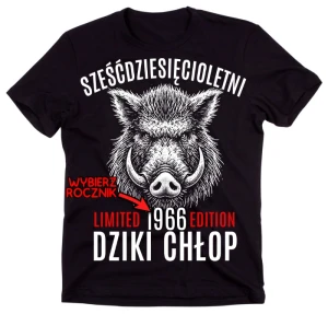 CZARNA KOSZULKA DLA 60 LATKA ''SZEŚĆDZIESIĘCIOLETNI DZIKI CHŁOP''  