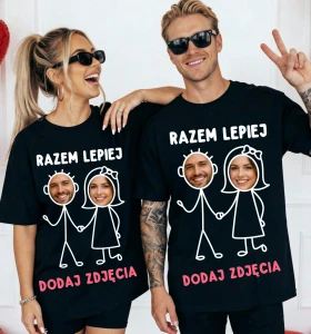 Zestaw koszulek ze zdjęciami dla pary na Walentynki RAZEM LEPIEJ 