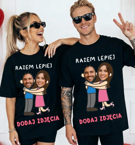 Zestaw koszulek ze zdjęciami dla pary na Walentynki RAZEM LEPIEJ z brunetką.webp