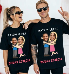 Zestaw koszulek ze zdjęciami dla pary na Walentynki RAZEM LEPIEJ  z blondynką