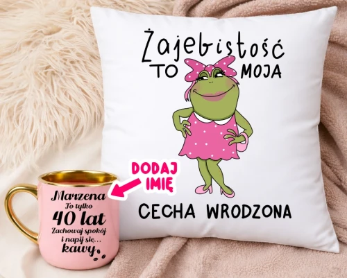 Prezent na 40 urodziny dla kobiety - Personalizowany kubek na 40 urodziny oraz poduszka
