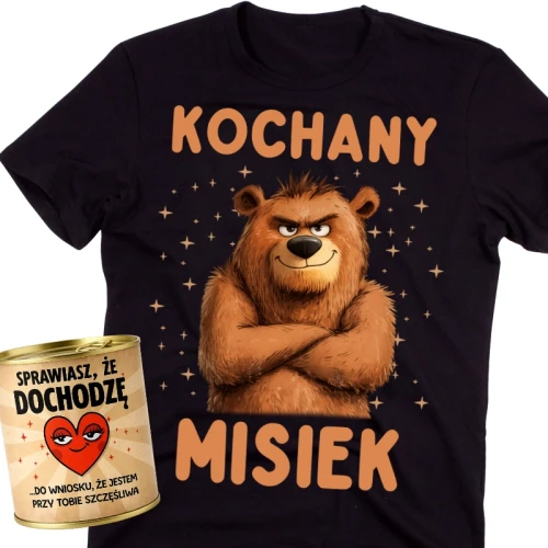 Męska koszulka na prezent - KOCHANY MISIEK - zapakowana w puszkę na prezent