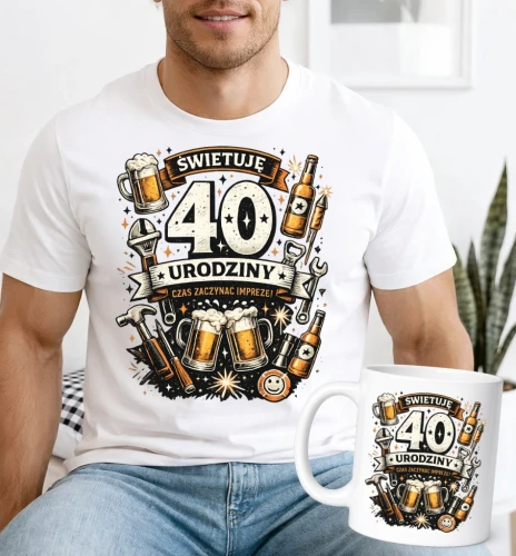 Zestaw na 40 urodziny dla mężczyzny – koszulka + kubek – prezent urodzinowy 40 lat.webp