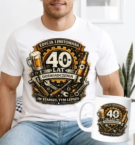 Zestaw na 40 urodziny dla mężczyzny – koszulka + kubek – prezent urodzinowy 40 lat