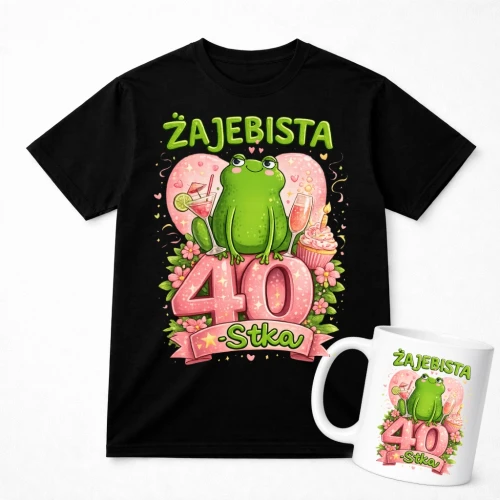 Zestaw na 40 urodziny dla koleżanki  – koszulka + kubek – prezent urodzinowy 40 lat.webp