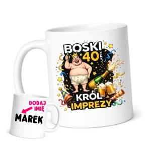 Kubek na 40 urodziny dla kolegi - BOSKI 40 LATEK KRÓL IMPREZY.webp