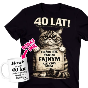 Męska koszulka na 40 urodziny - zestaw z personalizowanym kubkiem na prezent na 40