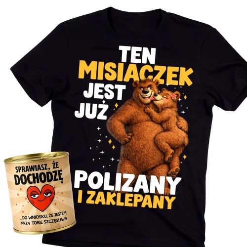 Koszulka dla chłopaka na walentynki zapakowana w puszkę na prezent.webp