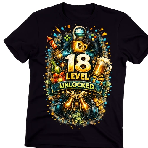 Koszulka na 18 urodziny na prezent 18 LEVEL UNLOCKED.webp