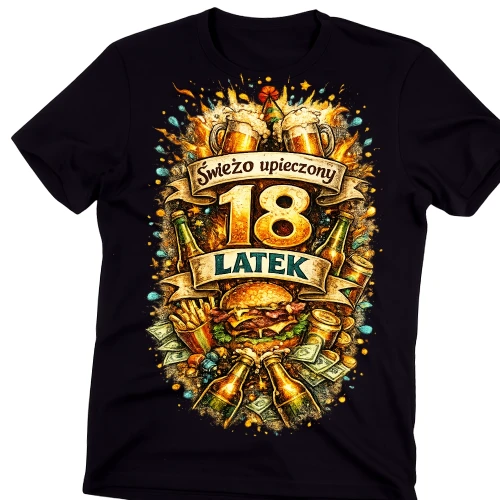 Koszulka na 18 urodziny na prezent ŚWIERZO UPIECZONY 18 LATEK.webp
