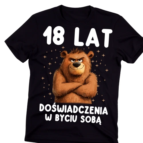 Męska koszulka na prezent na 18 urodziny 18 LAT DOŚWIADCZENIA W BYCIU SOBĄ.webp