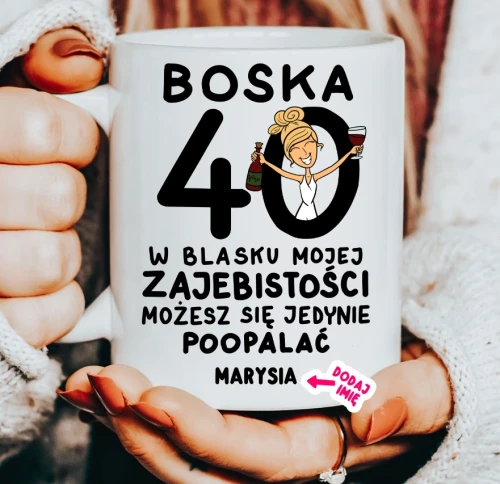 Personalizowany kubek na 40 urodziny dla kobiety na prezent.webp