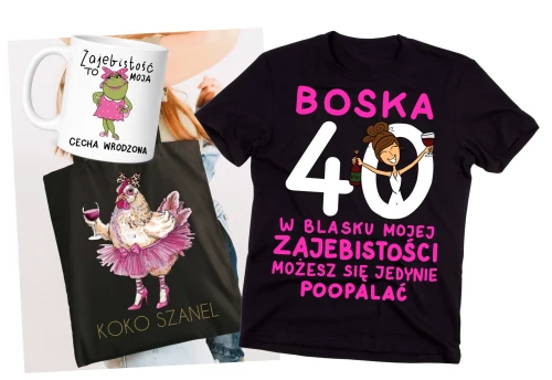 Zestaw prezentowy na 40 urodziny dla koleżanki na prezent BOSKA 40 z brunetką