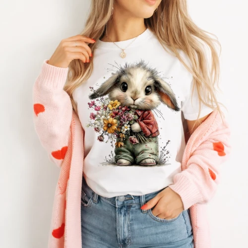 Damska koszulka z nadrukiem zajączka.webp