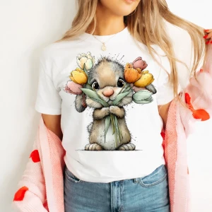 DAMSKA KOSZULKA Z ZAJĄCZKIEM -wzór zajączek60-32