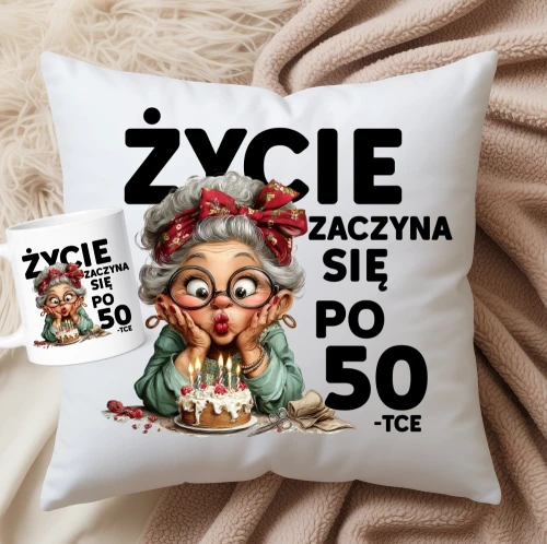 ŻYCIE ZACZYNA SIĘ PO 50 - preent na 50 urodziny dla kobiety.webp