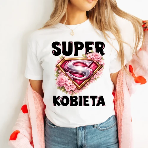 Damska koszulka na prezent na Dzień Kobieta - SUPER KOBIETA.webp