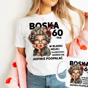 Damska Koszulka na 60 urodziny - zestaw koszulka oraz kubek na prezent na 60.webp