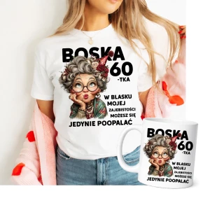 Damska Koszulka na 60 urodziny - zestaw koszulka oraz kubek na prezent na 60.webp