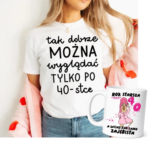 Damska koszulka na 40 urodziny - zestaw na prezent na 40