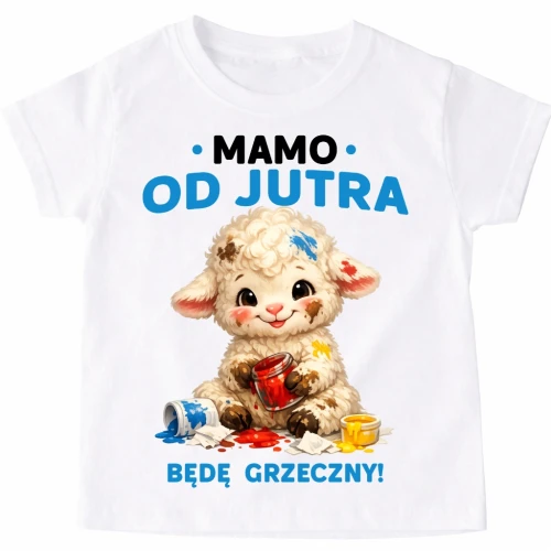 Koszulka dla chłopca na Wielkanoc - MAMO OD JUTRA BĘDĘ GRZECZNY.webp