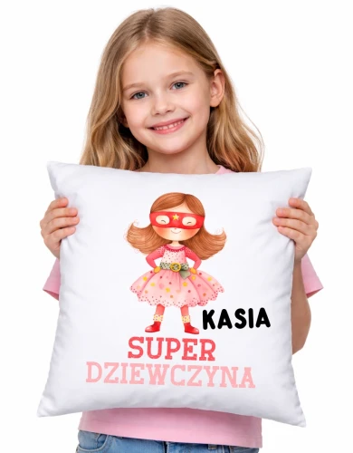 Poduszki z imieniem dla koleżanek z klasy na Dzień Kobiet SUPER DZIEWCZYNA.webp