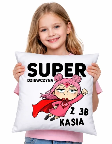 Poduszki z imieniem dla koleżanek z klasy na Dzień Kobiet SUPER DZIEWCZYNA.webp