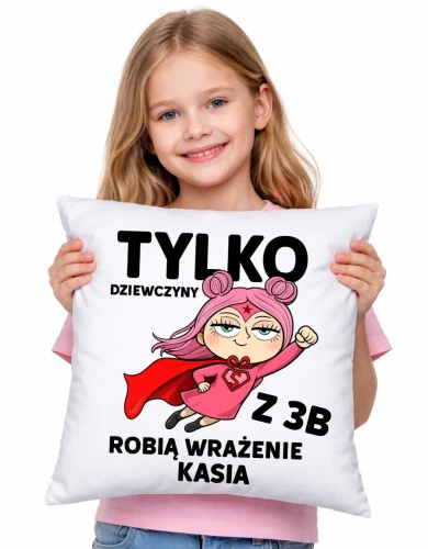Poduszki z imieniem dla koleżanek z klasy na Dzień Kobiet SUPER DZIEWCZYNA.webp