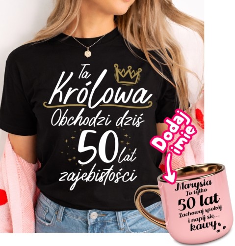 Zestaw na prezent na 50 urodziny - koszulka oraz kubek na pięćdziesiątkę dla kobiety na prezent.jpg