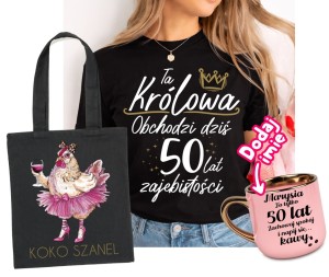 Zestaw na prezent na 50 urodziny - koszulka oraz kubek na pięćdziesiątkę dla kobiety ORAZ TORBA ZZ.jpg
