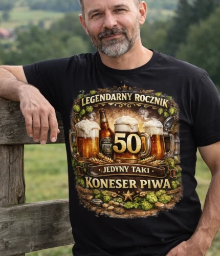 Koszulka na 50 urodziny dla konesera piwa na prezent.webp