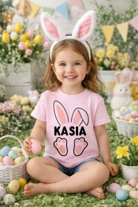 Personalizowana koszulka dla dziecka z uszkami zajączka.webp