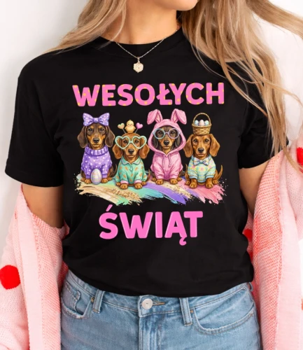 Damska koszulka na Wielkanoc - WESOŁYCH ŚWIĄT - PIESKI.webp