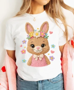 Damska biała koszulka wielkanocna z zajączkiem
