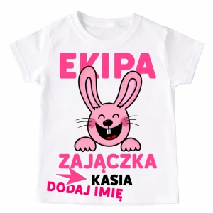 Koszulki dla dzieci z zajączkiem i imieniem - EKIPA ZAJĄCZKA - RÓŻOWY ZAJĄCZEK 