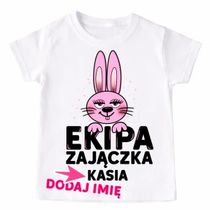 Koszulki dla dzieci z zajączkiem i imieniem - EKIPA ZAJĄCZKA - RÓŻOWY