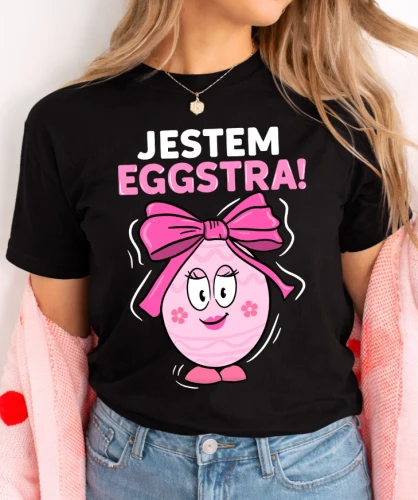 ŚMIESZNA Damska wielkanocna koszulka na prezent JESTEM EGGSTRA