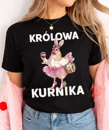 ŚMIESZNA Damska wielkanocna koszulka na prezent  KRÓLOWA KURNIKA.webp