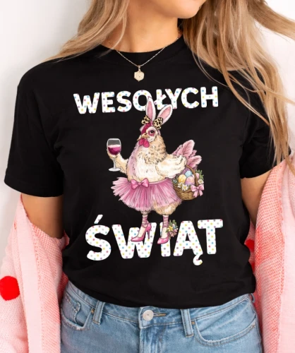 ŚMIESZNA Damska wielkanocna koszulka na prezent  WESOŁYCH ŚWIĄT.webp